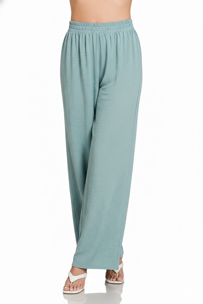 Blue Grey Airflow Elastic Waistband Wide Leg Pants