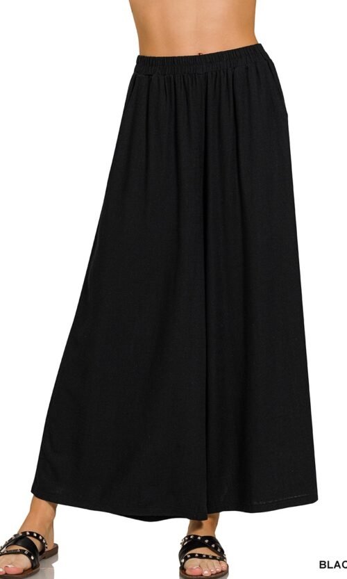 Woven Pleated Linen Blend Wide Leg Pants