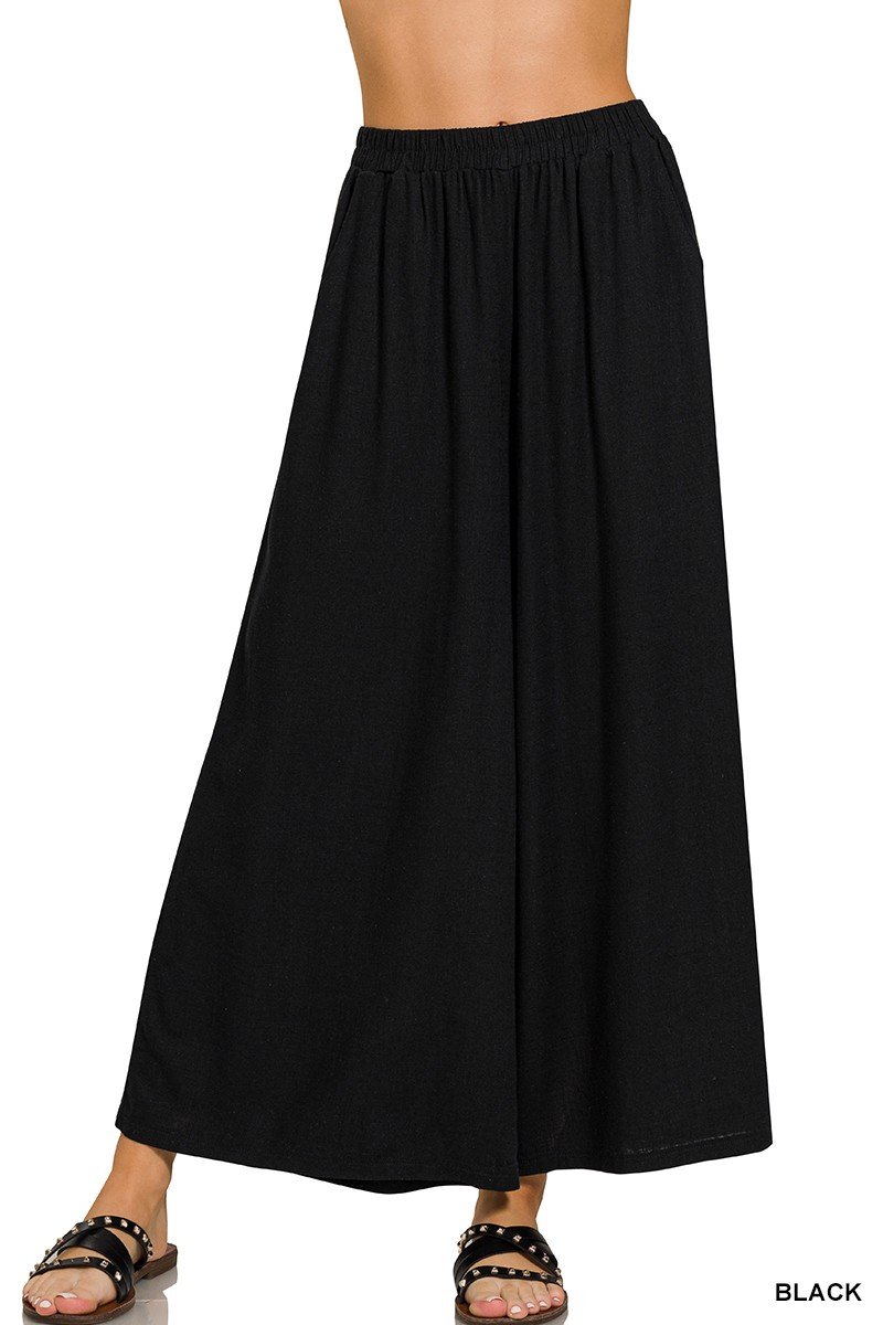 Woven Pleated Linen Blend Wide Leg Pants