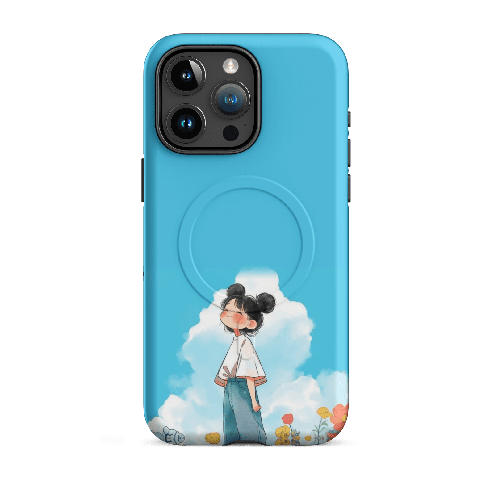 Blue Sky Cute Girl Tough Magnetic Phone Case (Dual-Layer)
