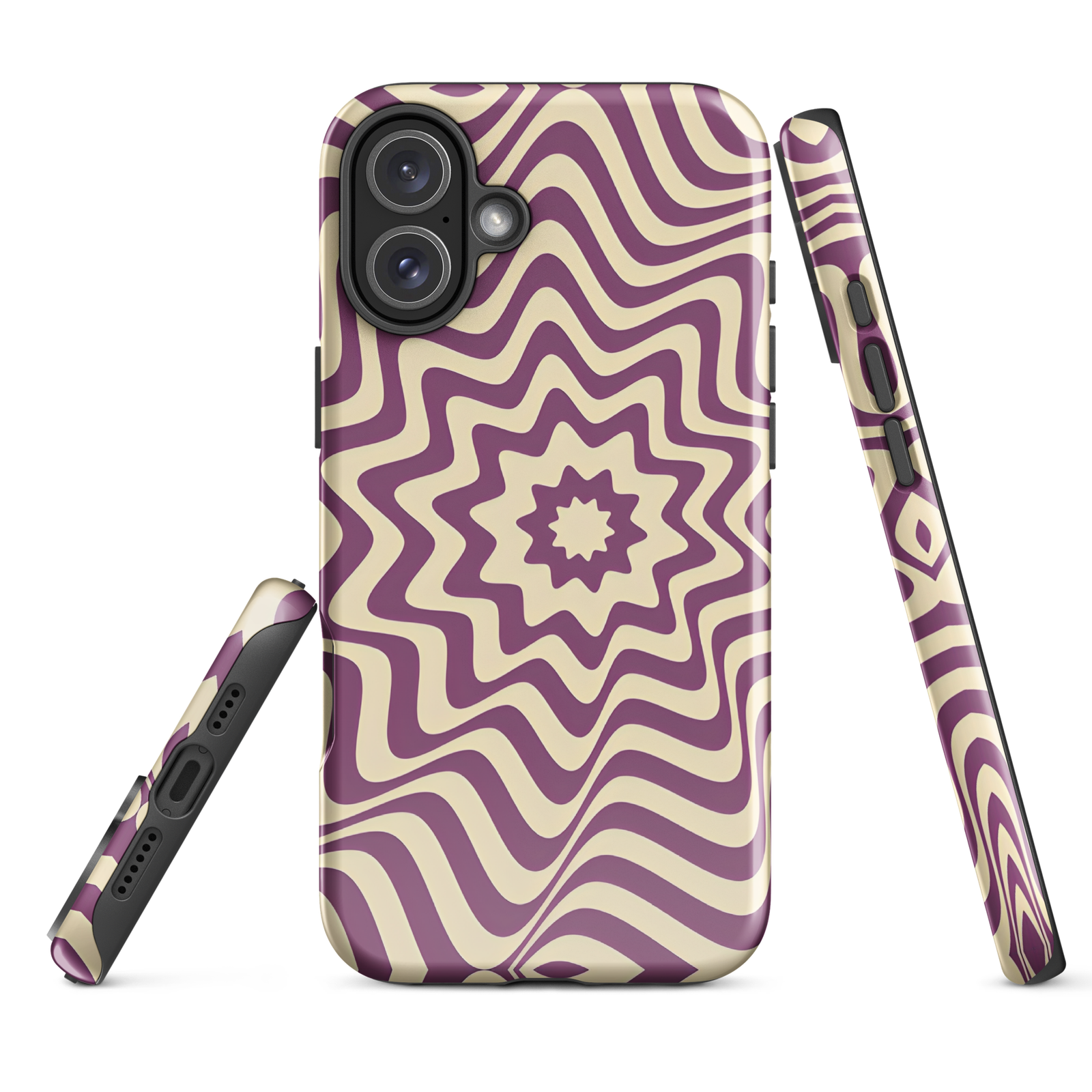 Purple Wavy Tough Phone Case (Dual-Layer Protection)  (iPhone 11-17 Pro max)