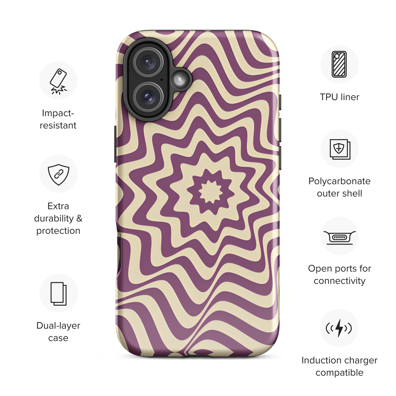 Purple Wavy Tough Phone Case (Dual-Layer Protection)  (iPhone 11-17 Pro max)
