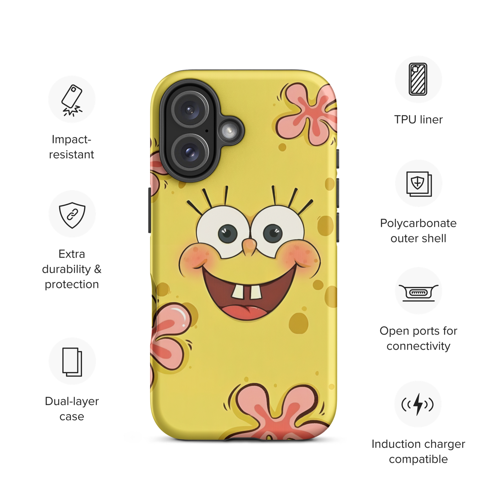 Yellow Cartoon Tough Phone Case (Dual-Layer Protection) (iPhone 11-17 Pro max)