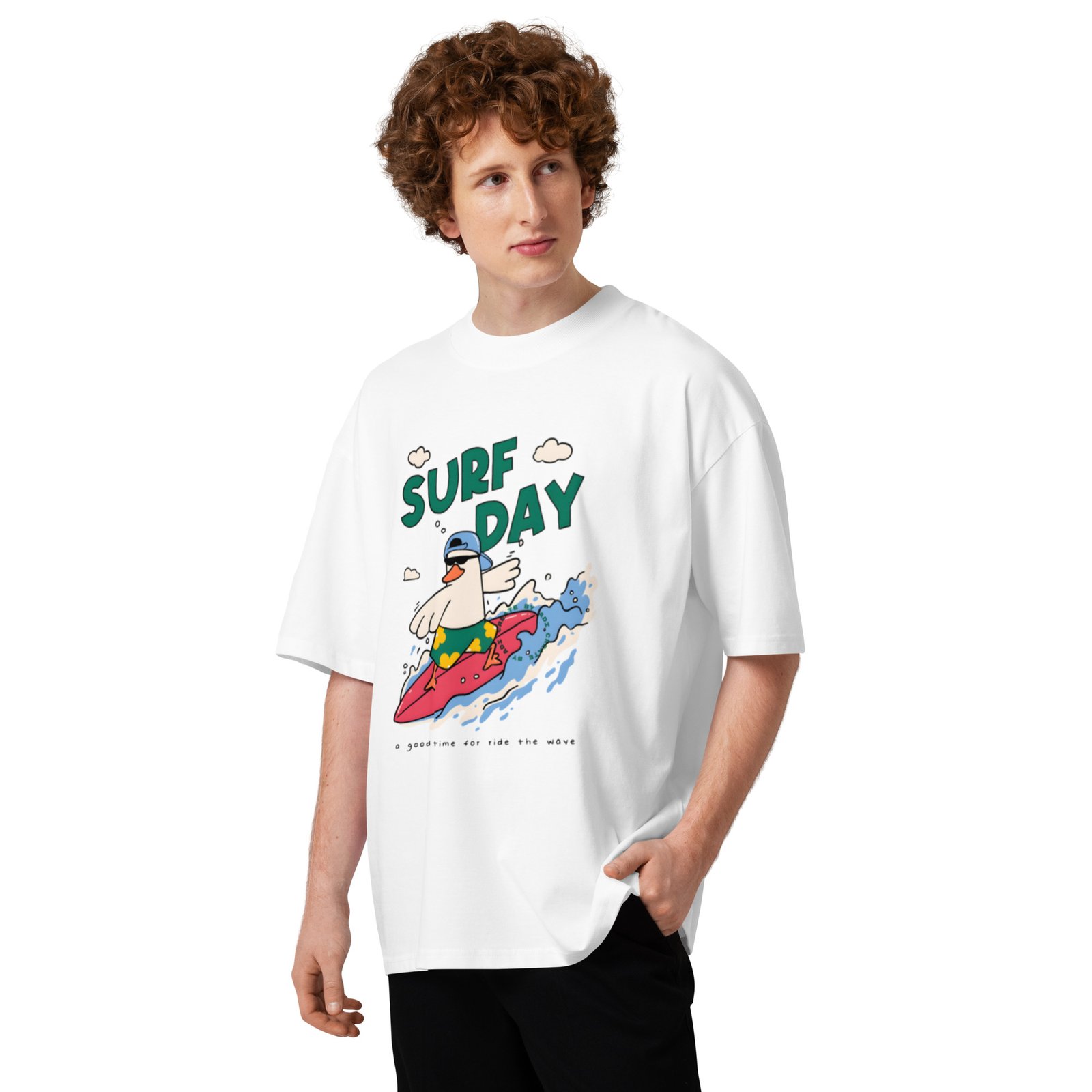 Oversized Organic Cotton Surf Day Graphic T-Shirt (Unisex)