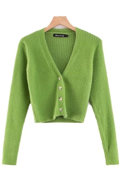 V-neck long sleeved cardigan sweater