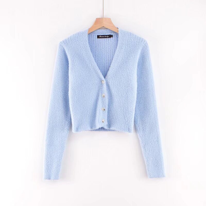 V-neck long sleeved cardigan sweater